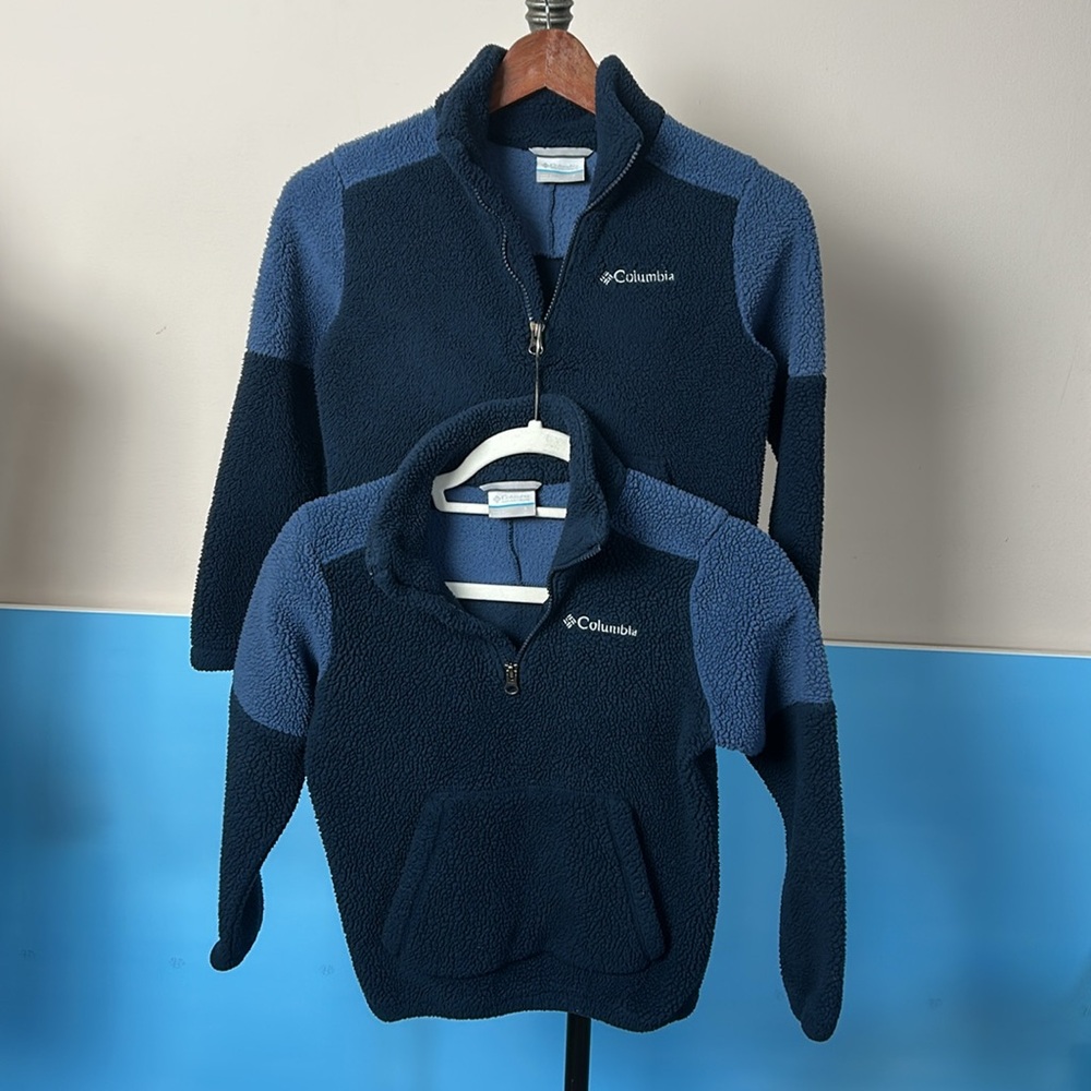 2x Kids Columbia Two-Tone Fleece Jackets in Navy and Blue size small - Picture 5 of 12